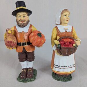 Thanksgiving Pilgrim Couple Rustic Figurines Table Centerpiece Vintage 1995 STC